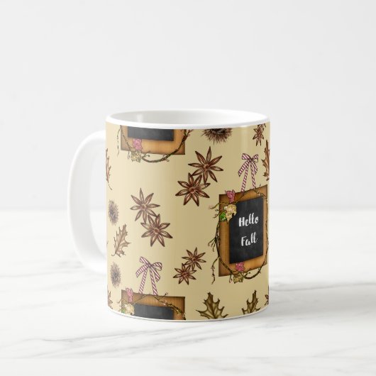 Hello Fall with Autumn Leaves Koffiemok (Voorkant links)