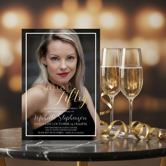 Hello Fifty 50th Birthday Party Custom Photo Folie Uitnodiging