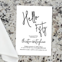 Hello Fifty Black White Script 50th Birthday Kaart