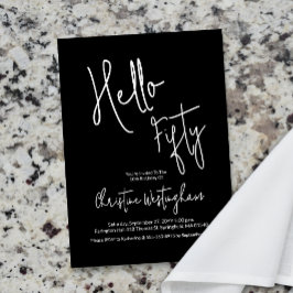 Hello Fifty Black White Script 50th Birthday Kaart