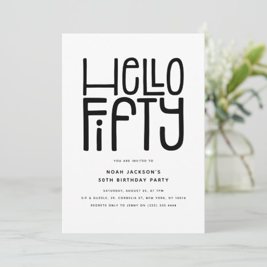 HELLO FIFTY Modern 50th Birthday Kaart (Staand voorkant)