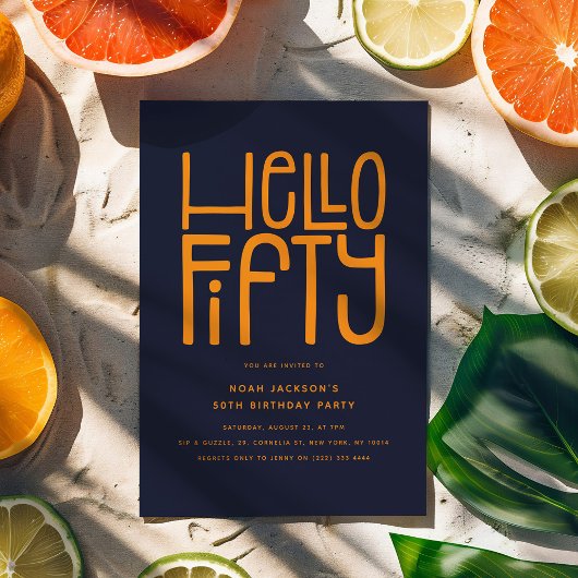 HELLO FIFTY Modern 50th Birthday Kaart