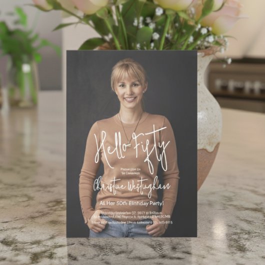 Hello Fifty Photo 50th Fiftieth Birthday Kaart