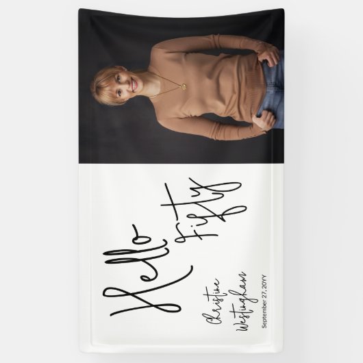 Hello Fifty Photo Script 50th Birthday Party Spandoek (Verticaal)