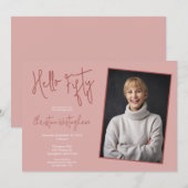 Hello Fifty Pink Photo 50th Fiftieth Birthday Kaart (Voorkant / Achterkant)