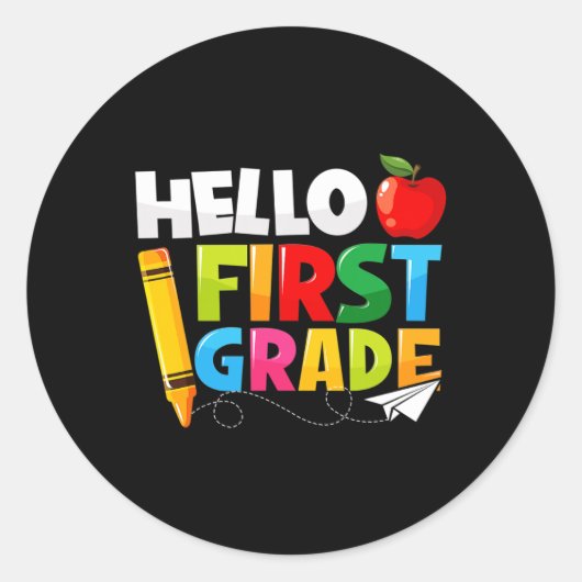 Hello First Grade 1st Grade Back To School Ronde Sticker (Voorkant)