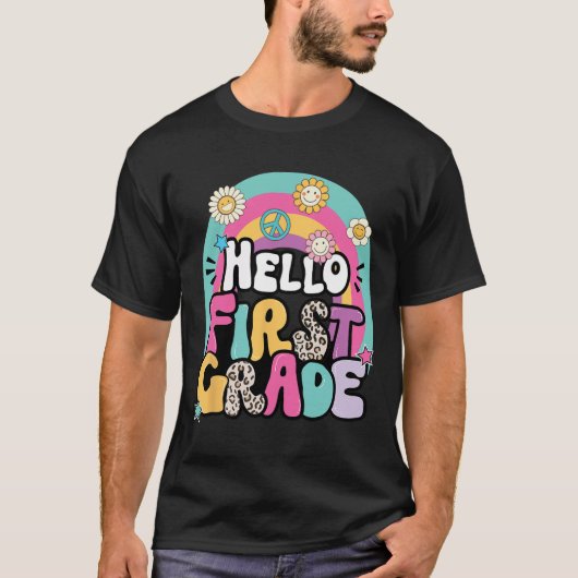 Hello First Grade Byck To School Teacher First Day T-shirt (Voorkant)