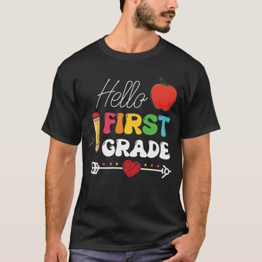 Hello First Grade Heart Apple T-shirt (Voorkant)
