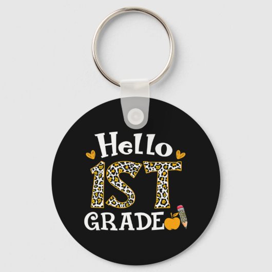 Hello First Grade Leopard print 1st Grade Back To Sleutelhanger (Voorkant)