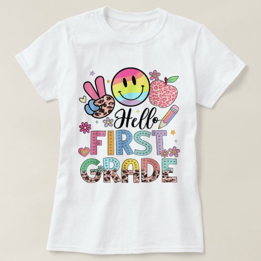 Hello First Grade Teacher Coquette Pencil Bow T-shirt (Design voorkant)