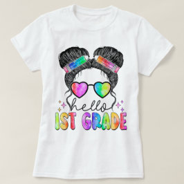 Hello First Grade Teacher Coquette Pencil Bow T-shirt