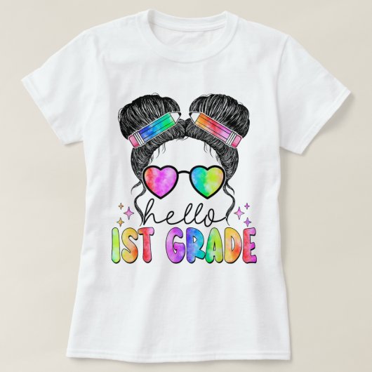 Hello First Grade Teacher Coquette Pencil Bow T-shirt (Design voorkant)