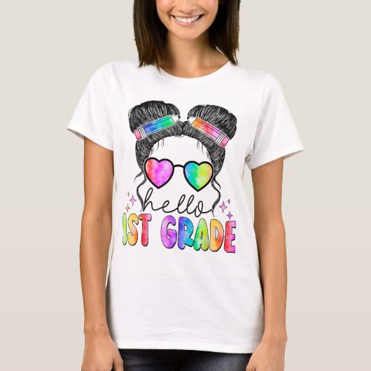 Hello First Grade Teacher Coquette Pencil Bow T-shirt (Voorkant)
