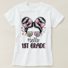 Hello First Grade Teacher Coquette Pencil Bow T-shirt