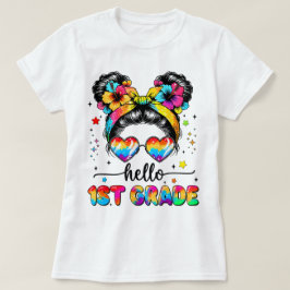 Hello First Grade Teacher Coquette Pencil Bow T-shirt