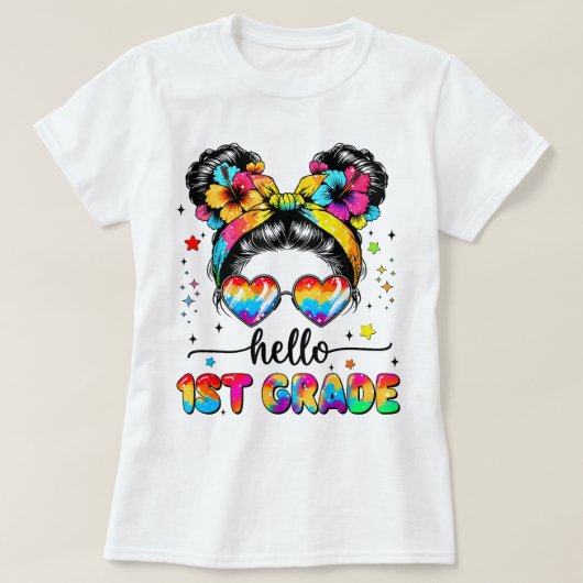 Hello First Grade Teacher Coquette Pencil Bow T-shirt (Design voorkant)