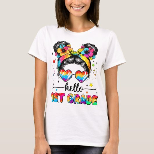 Hello First Grade Teacher Coquette Pencil Bow T-shirt (Voorkant)
