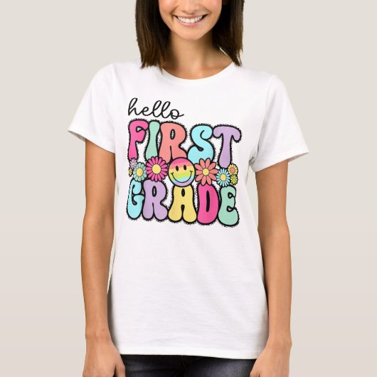 Hello First Grade Teacher Coquette Pencil Bow T-shirt (Voorkant)