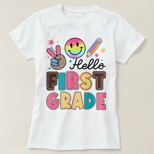 Hello First Grade Teacher Coquette Pencil Bow T-shirt (Design voorkant)