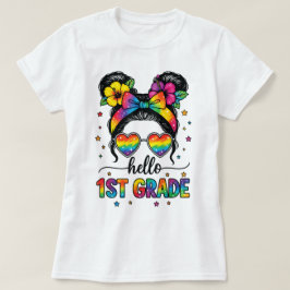 Hello First Grade Teacher Coquette Pencil Bow T-shirt
