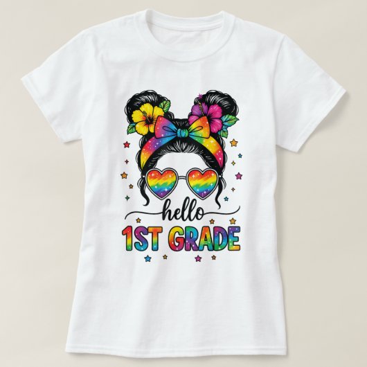 Hello First Grade Teacher Coquette Pencil Bow T-shirt (Design voorkant)