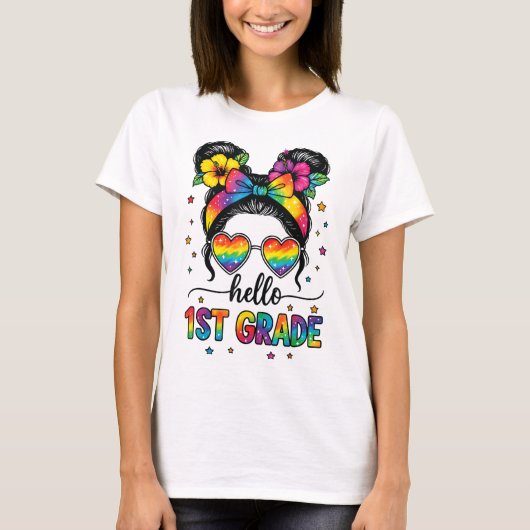 Hello First Grade Teacher Coquette Pencil Bow T-shirt (Voorkant)