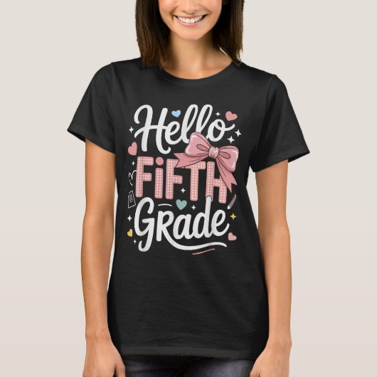 Hello First Grade Teacher Coquette Pencil Bow T-shirt (Voorkant)