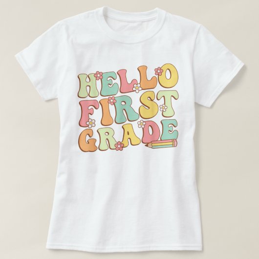 Hello First Grade Teacher Coquette Pencil Bow T-shirt (Design voorkant)