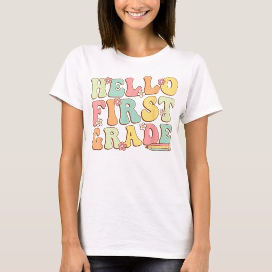 Hello First Grade Teacher Coquette Pencil Bow T-shirt (Voorkant)