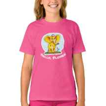 “Hello, Flower! – Cute Yellow Elephant T-Shirt for