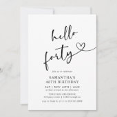 Hello Forty Black and White 40th Birthday Party Kaart (Voorkant)