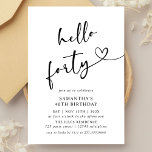 Hello Forty Black and White 40th Birthday Party Kaart<br><div class="desc">Celebrate turning forty with style using this modern black and white “Hello Forty” birthday invitation. Featuring sleek typography and a minimalist layout,  it’s perfect for an elegant dinner,  cocktail night,  or sophisticated milestone party. A timeless and classy choice for your 40th birthday celebration.</div>
