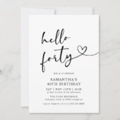 Hello Forty Black and White 40th Birthday Party Kaart (Voorkant)