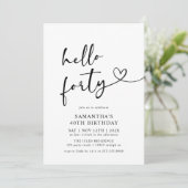 Hello Forty Black and White 40th Birthday Party Kaart (Staand voorkant)