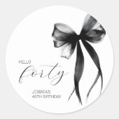 Hello Forty Elegant Script Bow 40th Birthday Party Ronde Sticker (Voorkant)