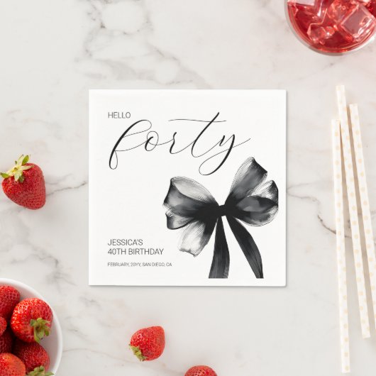 Hello Forty Elegant Script Bow 40th Birthday Party Servet (Insitu)