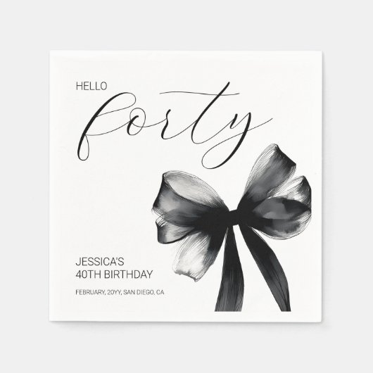 Hello Forty Elegant Script Bow 40th Birthday Party Servet (Voorkant)