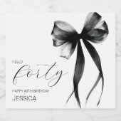 Hello Forty Elegant Script Bow 40th Birthday Party Sparkling Wijnetiket (Enkel label)