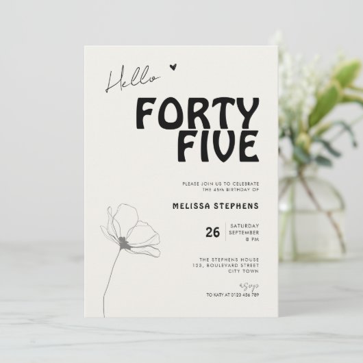 Hello Forty Five Bold Typography 45th Birthday Kaart (Staand voorkant)