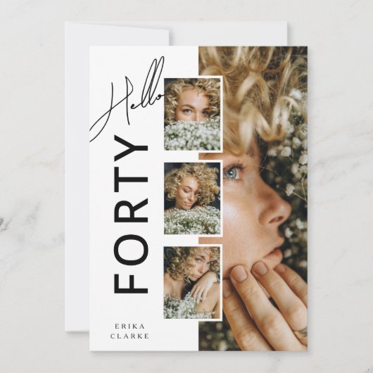 Hello FORTY' Modern Photo Collage 40th Birthday Kaart (Voorkant)