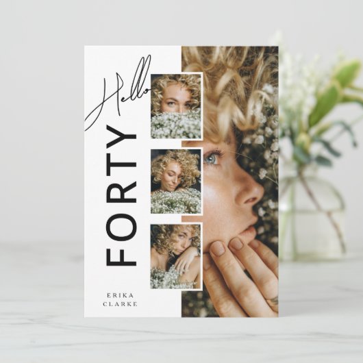 Hello FORTY' Modern Photo Collage 40th Birthday Kaart (Staand voorkant)