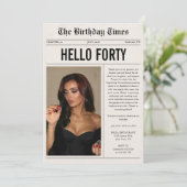 Hello Forty Photo Newspaper 40th Birthday Kaart (Staand voorkant)