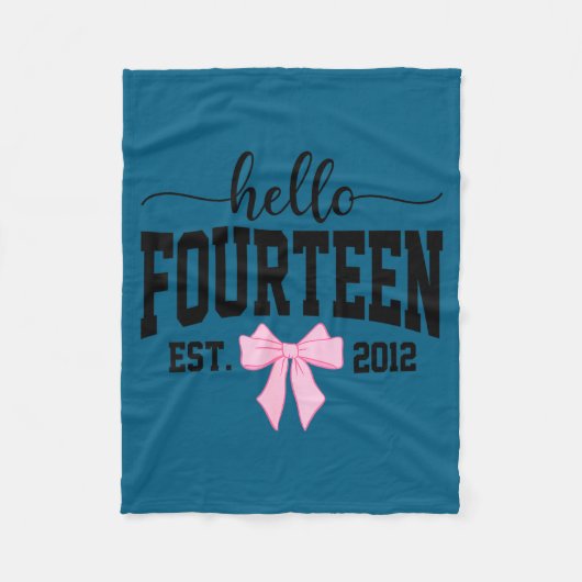 Hello Fourteen Est 2012 Coquette Bow 14th Birthday Fleece Deken (Voorkant)
