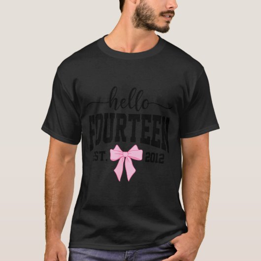 Hello Fourteen Est 2012 Coquette Bow 14th Birthday T-shirt (Voorkant)