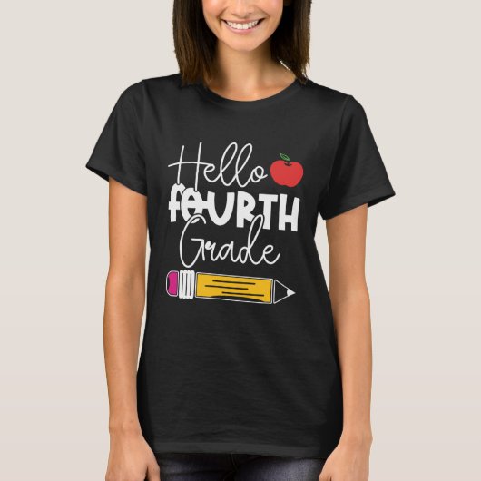 Hello Fourth Grade Pencil Apple Back to School Tea T-shirt (Voorkant)