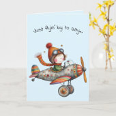 Hello Friendship Whimsical Kid Flying Plane Kaart (Gele Bloem)