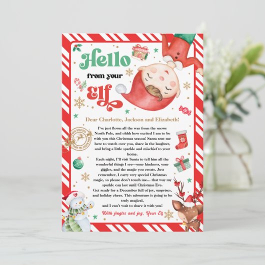 Hello From Elf Arrival Letter I'm Back Christmas Kaart (Staand voorkant)