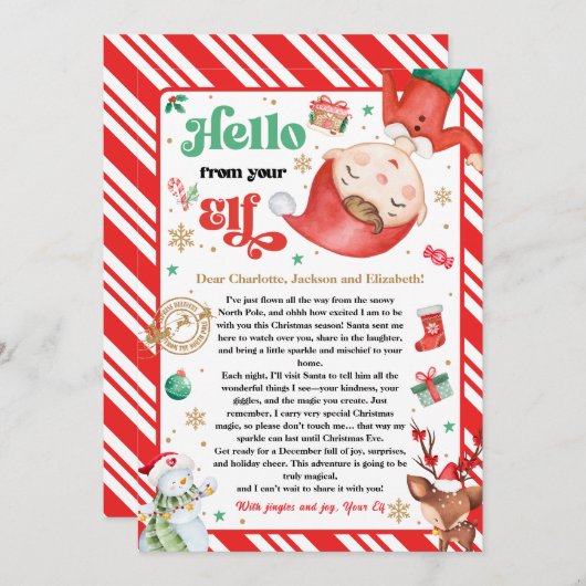 Hello From Elf Arrival Letter I'm Back Christmas Kaart (Voorkant / Achterkant)