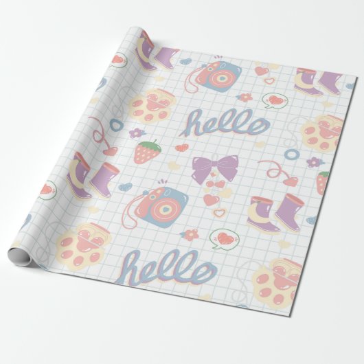 Hello! Girl things pattern Cadeaupapier (Uitgerold)