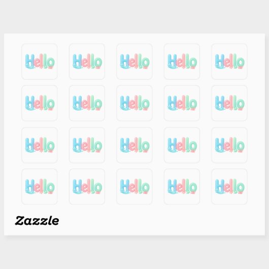 Hello Glossy Pastel Ocean Text Vierkante Sticker (Vel)